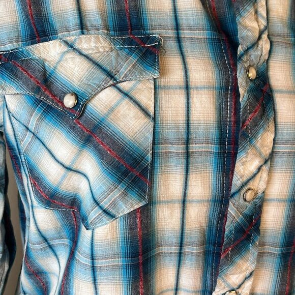 Roper Ladies XL Western Style Pearl Snap Plaid Shirt Cowgirl Rodeo Work Wear - Picture 5 of 9